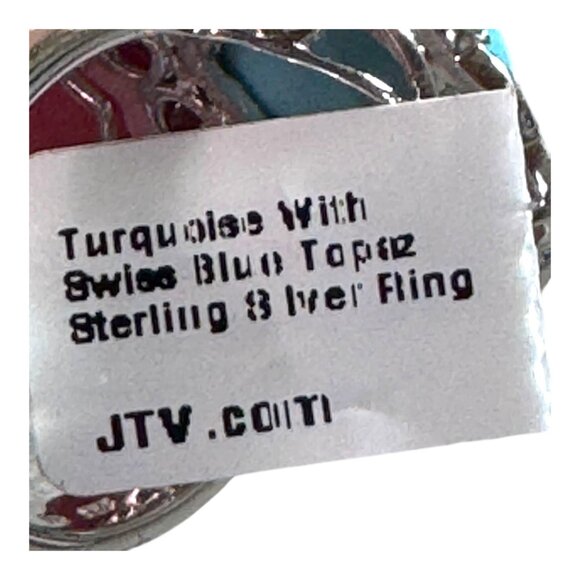 Sterling Silver Turquoise & Swiss Blue Topaz Ring Size 9 New In Box Pear Shape - Picture 6 of 13